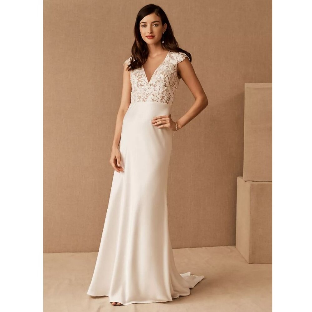 NWT Anthropologie BHLDN Jenny Yoo Ambrose Sz 10 Satin Lace Sequin Wedding Gown